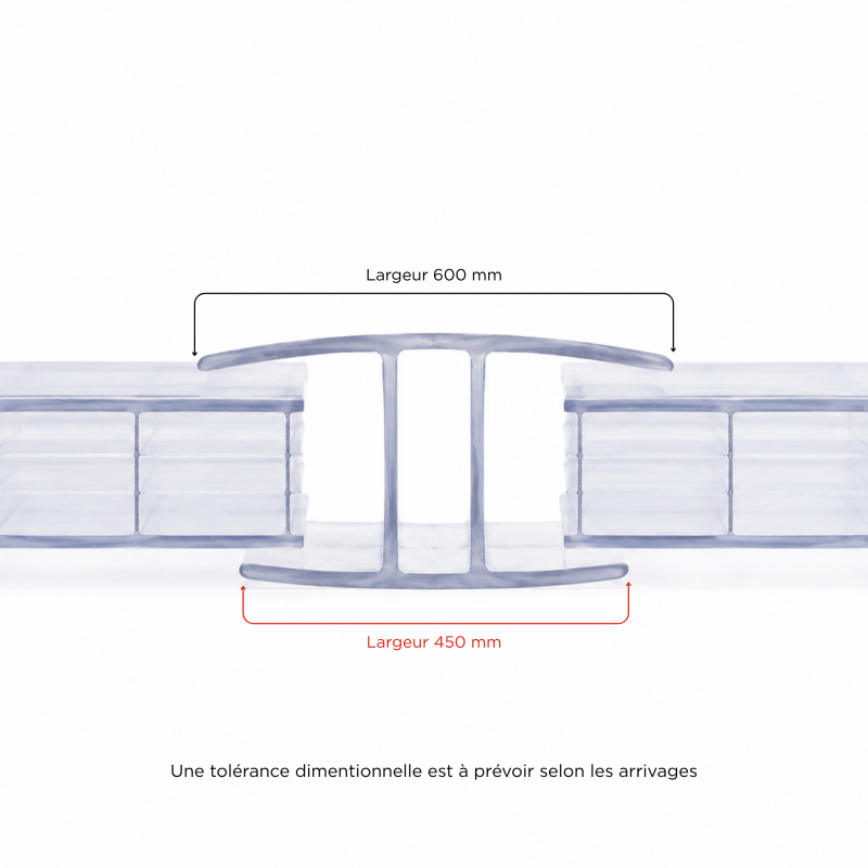 Profil de jonction polycarbonate translucide 4, 6, 8/10 et 16 mm